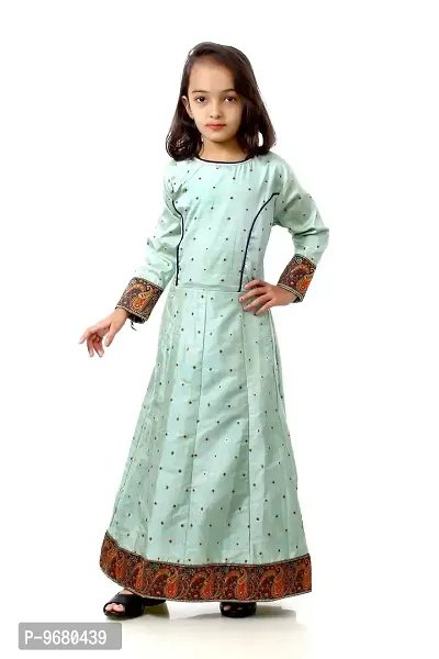 Kitmist Girl's Banarasi Silk Model Maxi Long Dress For Girls Traditional Full Length Anarkali Long Frock For Kids Fullstiched Gaun (1-2 Years (20""), Pistachio) (5-6 Years (26""), Pistachio)-thumb3