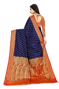 Kitmist Women's Banarasi Jacquard Silk Traditional Saree With Unstitched Blouse Piece Woven Saree (Navy Blue)-thumb1