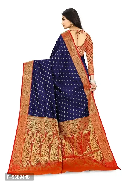 Kitmist Women's Banarasi Jacquard Silk Traditional Saree With Unstitched Blouse Piece Woven Saree (Navy Blue)-thumb2