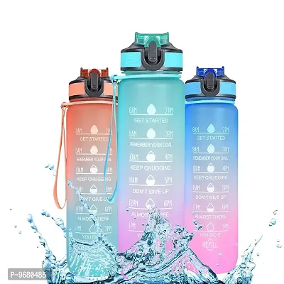 Kitmist Unbreakable Silicon Motivational Water Bottle 1 Litre With Measurement Sipper Bottle For Adults With Straw, Gym Water Bottle For Women, Water Bottles For Girls Boys Kids Men School Sports