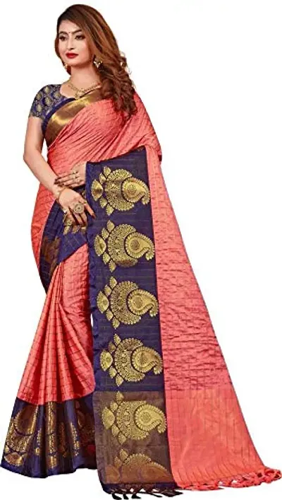 Kitmist Women's Banarasi Jacquard Silk Traditional Saree With Unstitched Blouse Piece Woven Sarees (Light Green)