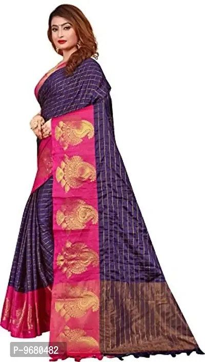 Kitmist Women's Banarasi Jacquard Silk Traditional Saree With Unstitched Blouse Piece Woven Sarees (Indigo Blue)