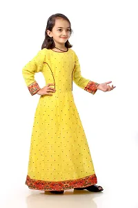 Kitmist Girl's Banarasi Silk Model Maxi Long Dress For Girls Traditional Full Length Anarkali Long Frock For Kids Fullstiched Gaun (1-2 Years (20""), Pistachio) (13-14 Years (34""), Titanium Yellow)-thumb3