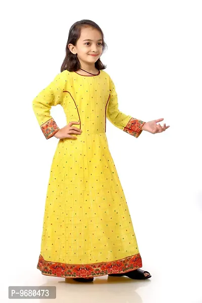 Kitmist Girl's Banarasi Silk Model Maxi Long Dress For Girls Traditional Full Length Anarkali Long Frock For Kids Fullstiched Gaun (1-2 Years (20""), Pistachio) (13-14 Years (34""), Titanium Yellow)-thumb4