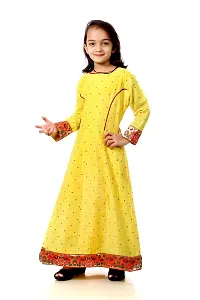 Kitmist Girl's Banarasi Silk Model Maxi Long Dress For Girls Traditional Full Length Anarkali Long Frock For Kids Fullstiched Gaun (1-2 Years (20""), Pistachio) (13-14 Years (34""), Titanium Yellow)-thumb2