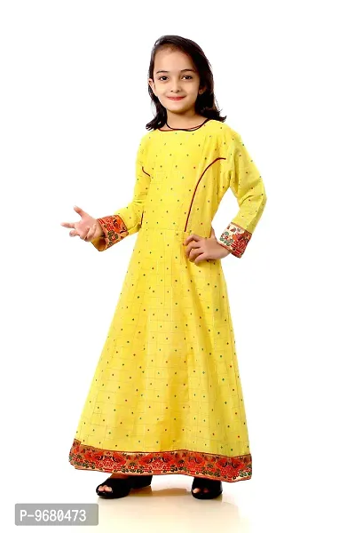 Kitmist Girl's Banarasi Silk Model Maxi Long Dress For Girls Traditional Full Length Anarkali Long Frock For Kids Fullstiched Gaun (1-2 Years (20""), Pistachio) (13-14 Years (34""), Titanium Yellow)-thumb3