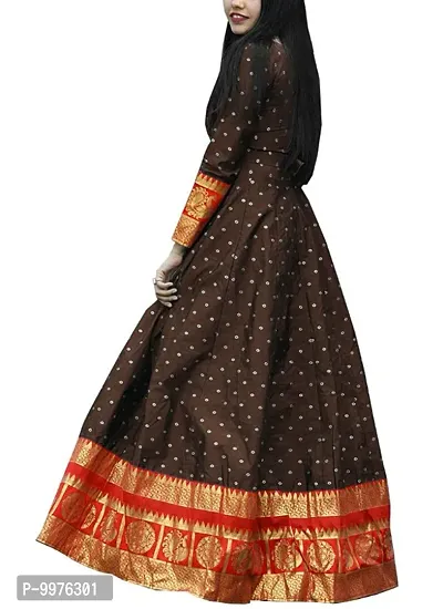 Mohtarma Womens Gown Banarasi Silk Model Maxi Long Dress for Girls Traditional Full Length Anarkali Long Frock for Women Fullstiched Gaun-thumb3