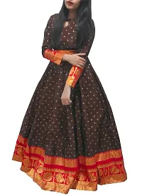 Mohtarma Womens Gown Banarasi Silk Model Maxi Long Dress for Girls Traditional Full Length Anarkali Long Frock for Women Fullstiched Gaun-thumb3