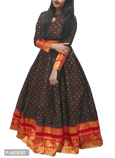 Mohtarma Womens Gown Banarasi Silk Model Maxi Long Dress for Girls Traditional Full Length Anarkali Long Frock for Women Fullstiched Gaun-thumb4