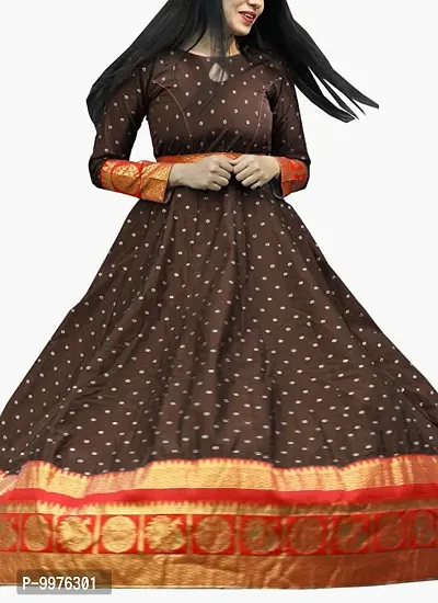 Mohtarma Womens Gown Banarasi Silk Model Maxi Long Dress for Girls Traditional Full Length Anarkali Long Frock for Women Fullstiched Gaun-thumb5