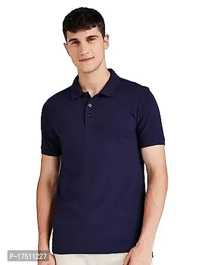 Comfortable Navy Blue Polyester Polos For Men