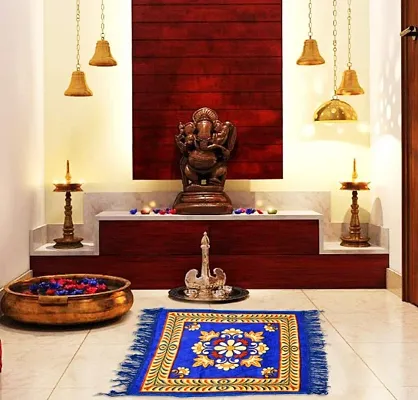 Prayer Velvet  Aasan Pooja Meditation Multipurpose Velvet Rug Mat Set- 2 Piece (24X24(Inches)