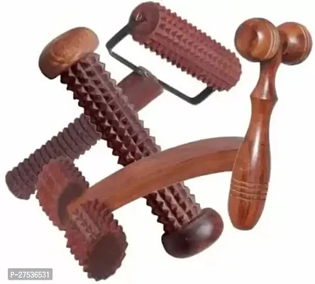 Wooden Back Massager 6 wheel (4x3 In), Wooden Neck Massager Massager Brown Set of 4-thumb0