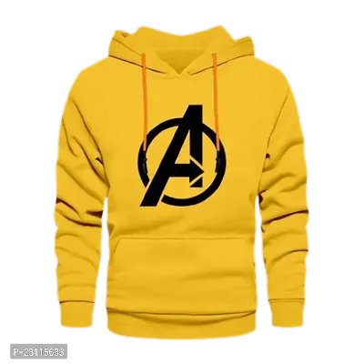 Men's Full Sleeves Avenger Printed Hooded Sweatshirt (Mustard)-thumb3