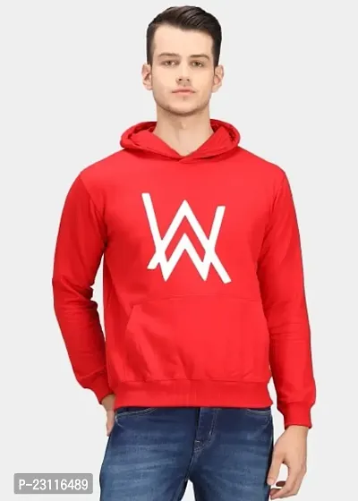 Men's Full Sleeves AW Printed Hooded Sweatshirt (Red)-thumb0