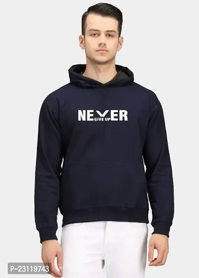 Men's Full Sleeves Never Printed Hooded Sweatshirt (Blue)