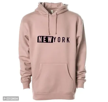 Men's Full Sleeves New York Printed Hooded Sweatshirt (Beige)-thumb0