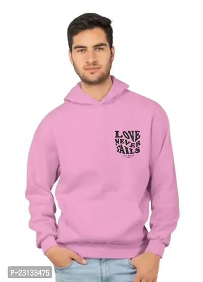 Men's Full Sleeves Love Never Fails Printed Hooded Sweatshirt (Pink)-thumb0