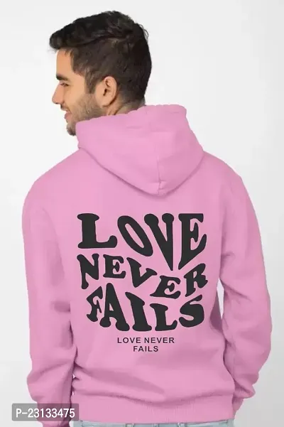 Men's Full Sleeves Love Never Fails Printed Hooded Sweatshirt (Pink)-thumb2