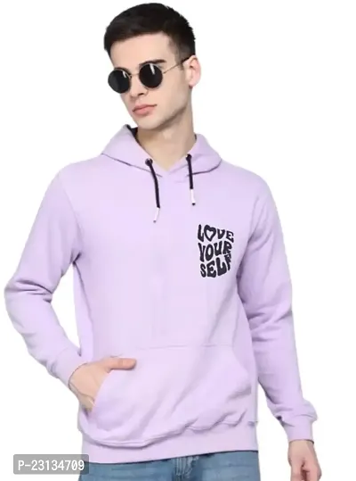 Men's Full Sleeves Love Your Self Printed Hooded Sweatshirt (Purple)-thumb0