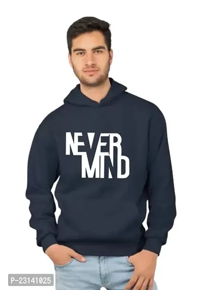 Men's Full Sleeves Never Mind Printed Hooded Sweatshirt (Blue)-thumb0