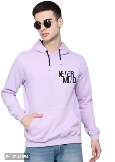 Men's Full Sleeves Never Mind Printed Hooded Sweatshirt (Purple)-thumb0