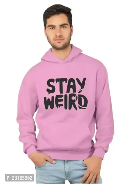 Men's Full Sleeves Stay Weird Printed Hooded Sweatshirt (Pink)-thumb0