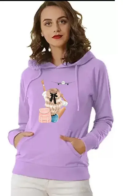 Womens Full Sleeves Aeroplane Hooded Sweatshirt (Purple)