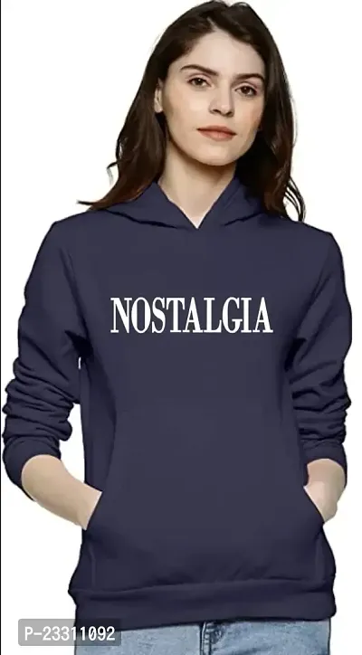 Womens Full Sleeves Nostalgia Printed Hooded Sweatshirt (Blue)-thumb0