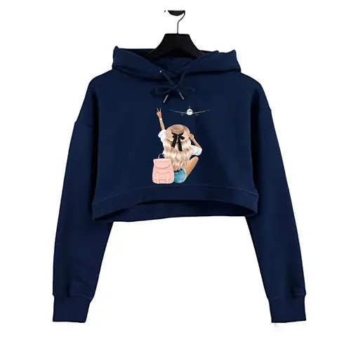 Women AEROPLANE Crop Hoodie Sweatshirt (Blue)