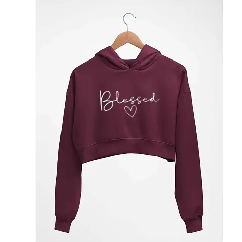 Women BLESSED Crop Hoodie Sweatshirt (Maroon)