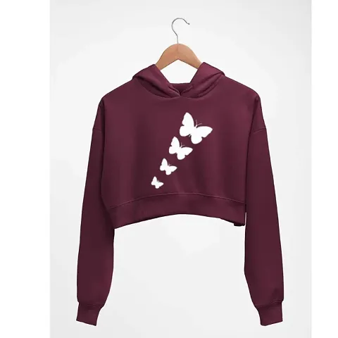 Women BUTTERFLY Crop Hoodie Sweatshirt (Maroon)