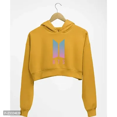 Womens Full Sleeves Colour BTS Printed Crop Hoodie