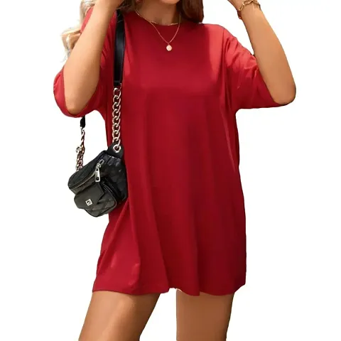 FASHION MOUNT Solid Cotton Looser Fit Round Neck Short Sleeve Casual Red Tshirt for Women/Girls (6014WT Pack of 1 PC)