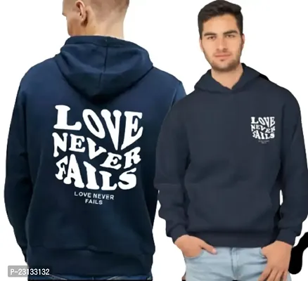 Men's Full Sleeves Love Never Fails Printed Hooded Sweatshirt (Blue)-thumb0