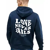 Men's Full Sleeves Love Never Fails Printed Hooded Sweatshirt (Blue)-thumb1