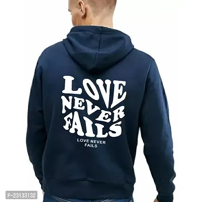 Men's Full Sleeves Love Never Fails Printed Hooded Sweatshirt (Blue)-thumb2