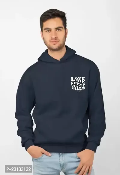 Men's Full Sleeves Love Never Fails Printed Hooded Sweatshirt (Blue)-thumb3