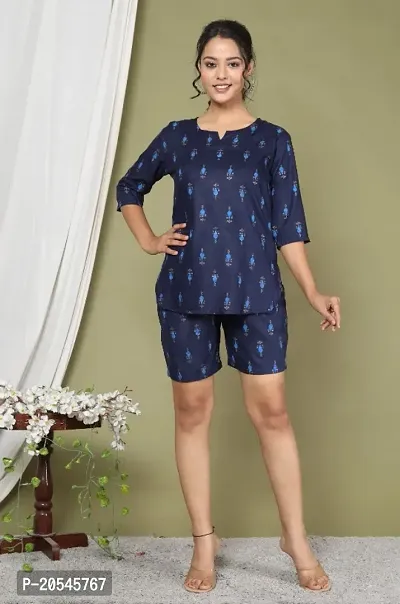 Fancy Rayon Top And Shorts Set For Women