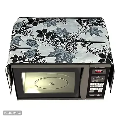 Designer White Polyester Blend Printed Microwave Oven Top Cover With 4 Pockets-thumb0