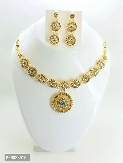 Traditional German Silver Kundan Necklace Set for Women-thumb0