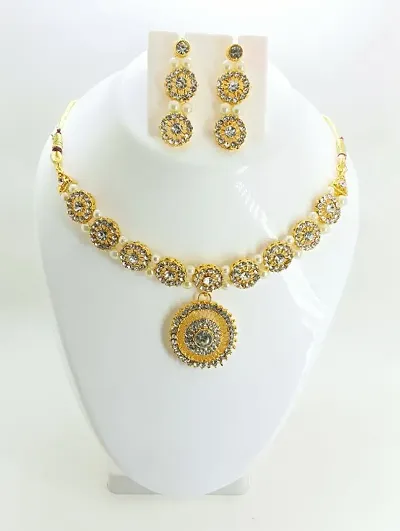 Traditional German Silver Kundan Necklace Sets for Women