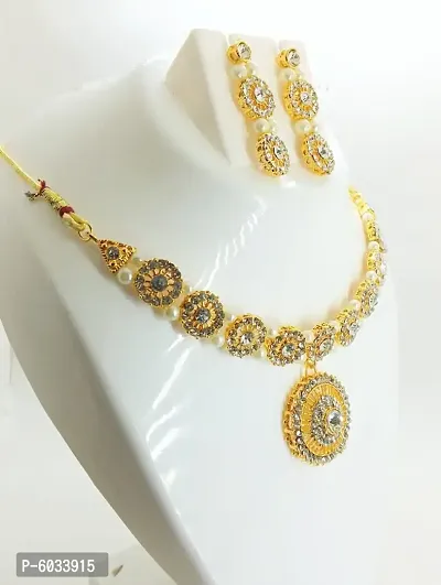 Traditional German Silver Kundan Necklace Set for Women-thumb2