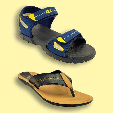 Stylish EVA Textured Comfort Sandals And Slipper Combo For Men