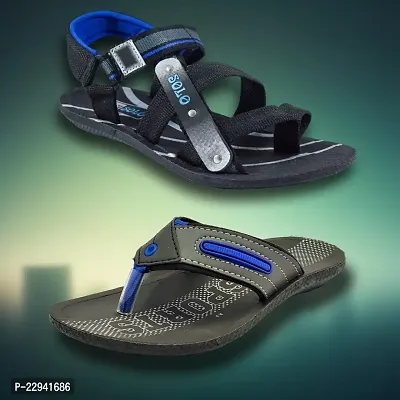 Stylish P.V.C Textured Comfort Sandal And Slipper Combo For Men