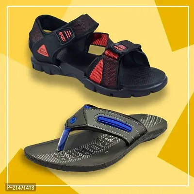 Stylish EVA And P.V.C Textured Comfort Sandals And Slipper Combo For Men