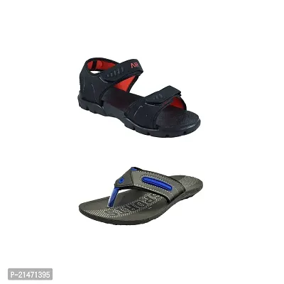 Stylish EVA And P.V.C Textured Comfort Sandals And Slipper Combo For Men-thumb0