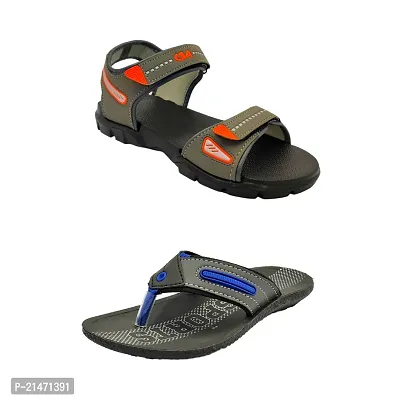 Stylish EVA And P.V.C Textured Comfort Sandals And Slipper Combo For Men