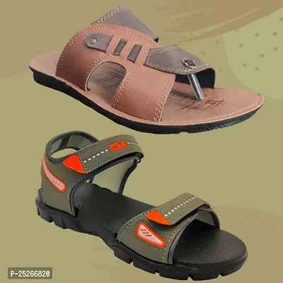 Stylish P.V.C AND EVA Textured Comfort SLIPPER AND SANDAL COMBO For Men