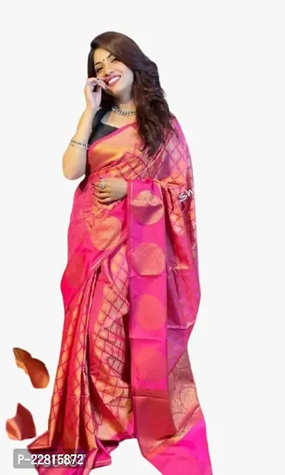 Stylish Pink Silk Blend Saree With Blouse Piece For Women-thumb0